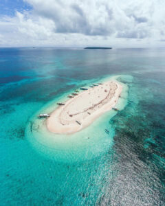 Breathtaking aerial view of Naked Island sandbar in Siargao